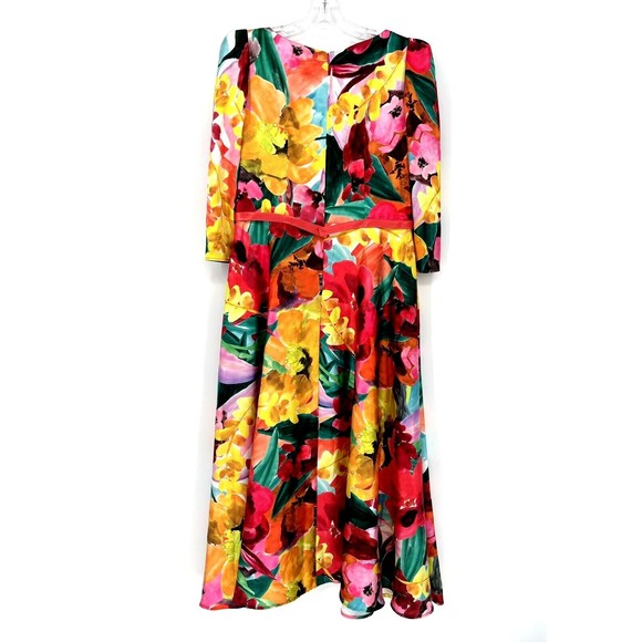 NWT CARLA RUIZ 99066 Size: Spain 42 /US 10 Rojo Red Floral Midi Dress - Picture 2 of 6